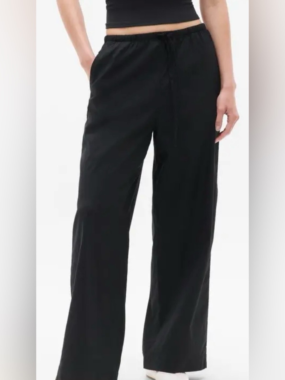 NWT Athleta Paradise Wide Leg Black Linen-Blend Drawstring Pants TALL